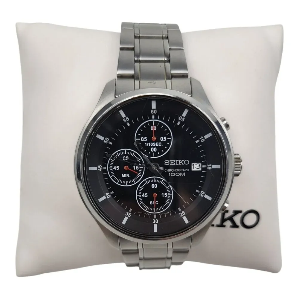 Seiko Chronograph Watch 4T57-00B0 Quartz Black Face Stainless Steel Band Working